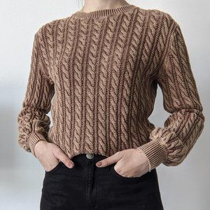 Two-Tone Brown Cable Knit Sweater in size L